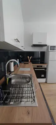 Cuisine ou kitchenette dans l'établissement Appartement Le Petit Charcot