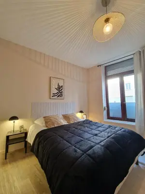 Un ou plusieurs lits dans un hébergement de l'établissement L'Appartement Paul - proche gare centre & Arena