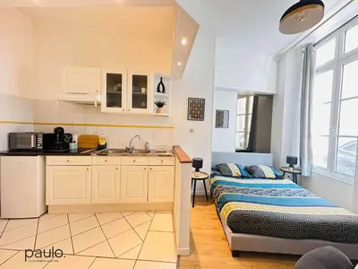 Cuisine ou kitchenette dans l'établissement Studio chaleureux