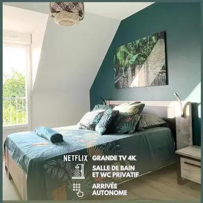 Chambre Evasion - SDB WC Privatif - Entrée autonome - Grande TV NETFLIX