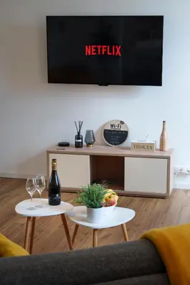 Télévision ou salle de divertissement dans l'établissement Épernay Prestige, Appartement avec terrasse