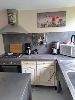 Cuisine ou kitchenette dans l'établissement La Hulottière-Gîte La Grange