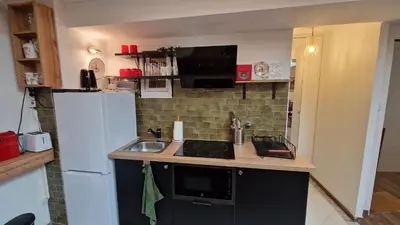 Cuisine ou kitchenette dans l'établissement L'hirondelle