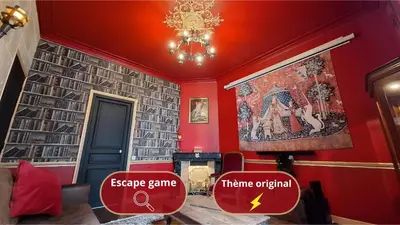 Coin salon dans l'établissement Repaire du sorcier, escape game, nuit atypique