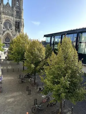Vélo sur le terrain de l'établissement Le Grand Rockefeller Parvis de la Cathédrale de Reims ou dans les environs