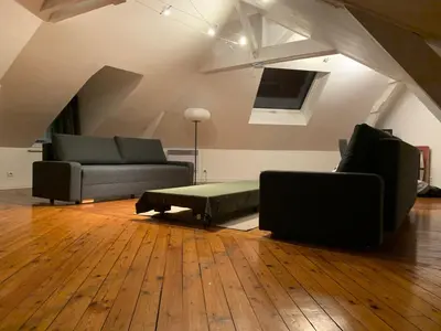 Coin salon dans l'établissement Loft au calme, idéal pour famille, proche de Reims