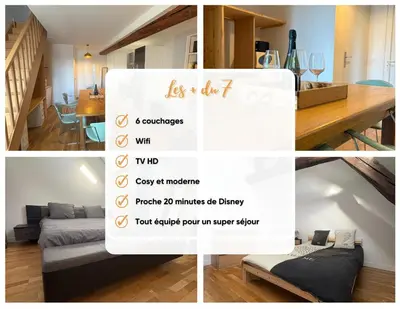 Un ou plusieurs lits dans un hébergement de l'établissement Le 7 - Appartement Cosy - Disney 20 min