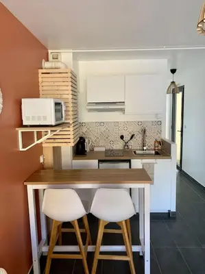 Cuisine ou kitchenette dans l'établissement Studio chaleureux centre-ville