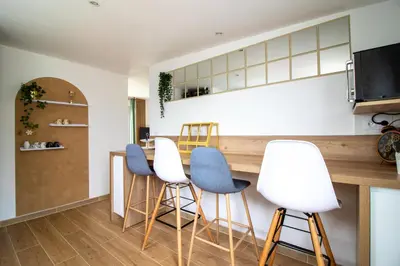 Cuisine ou kitchenette dans l'établissement Superbe cottage proche Disney