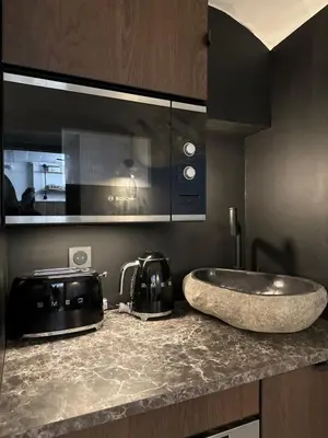 Cuisine ou kitchenette dans l'établissement Studio luxe dans le vignoble