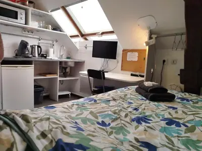 Cuisine ou kitchenette dans l'établissement La studette de Vesle