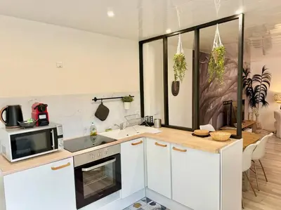 Cuisine ou kitchenette dans l'établissement Le Vendays Reims plein de charme