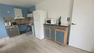 Cuisine ou kitchenette dans l'établissement Le Truc en plus, accessibles PMR, appartement 45 m2 mitoyen dans une maison avec un autre appartement