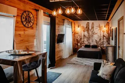 Télévision ou salle de divertissement dans l'établissement Chalet avec espace privatif