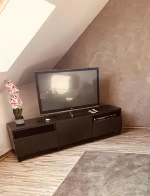 Télévision ou salle de divertissement dans l'établissement CHAMBRE et JARDIN Village au bord de l eau Cour et Garage privés