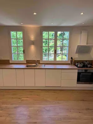 Cuisine ou kitchenette dans l'établissement Villa champenoise, La Psière