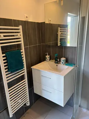 Salle de bains dans l'établissement Gîte du bois des Genièvres