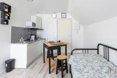 Cuisine ou kitchenette dans l'établissement Confortable studio tout confort