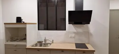 Cuisine ou kitchenette dans l'établissement appartement dans une écurie