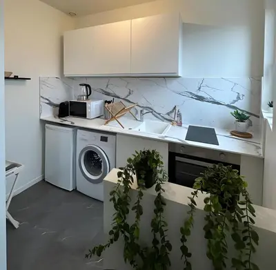 Cuisine ou kitchenette dans l'établissement L'Appartement du Forum - Reims centre Cathédrale
