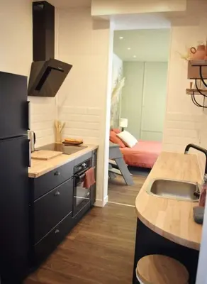 Cuisine ou kitchenette dans l'établissement La Balneo dans la Jungle