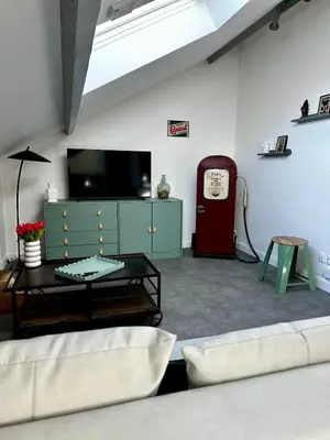 Télévision ou salle de divertissement dans l'établissement VESLE Studio lumineux en hyper centre de Reims