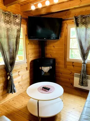 Télévision ou salle de divertissement dans l'établissement Charmant chalet en bois