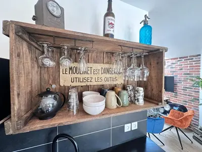 Cuisine ou kitchenette dans l'établissement L échappée Rémoise, jacuzzi proche caves champagne