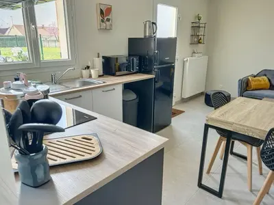 Cuisine ou kitchenette dans l'établissement Le Gîte de la Forêt Montmacq