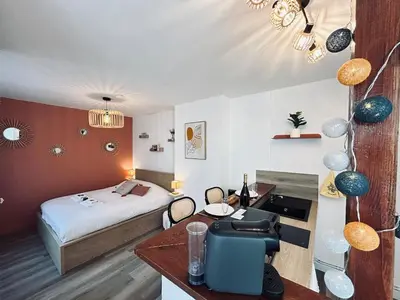 Un ou plusieurs lits dans un hébergement de l'établissement Chez Cath Studio neuf cosy proche centre-ville