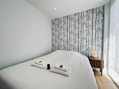 Un ou plusieurs lits dans un hébergement de l'établissement 2 Lenoir T2 spacieux avec jacuzzi au centre-ville
