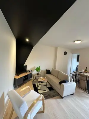 Coin salon dans l'établissement Le chal'heureux, Appartement chic au cœur d'Épernay
