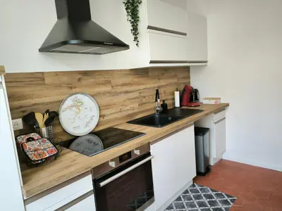 Cuisine ou kitchenette dans l'établissement Gîte Champagne Philippe Moutardier - Chambre Hotte