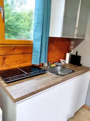 Cuisine ou kitchenette dans l'établissement Studio éco-construit - climatisation & parking