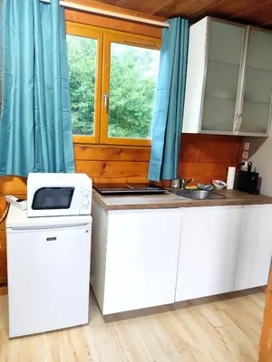 Cuisine ou kitchenette dans l'établissement Studio éco-construit - climatisation & parking