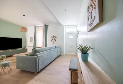 Télévision ou salle de divertissement dans l'établissement Maison spacieuse avec terrasse dans le centre ville de Reims