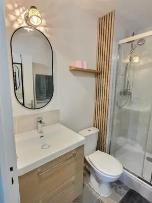Salle de bains dans l'établissement Appartement Cosy et Lumineux à Pommeuse - Proche Gare & studio de production idéal Couple et Professionelles