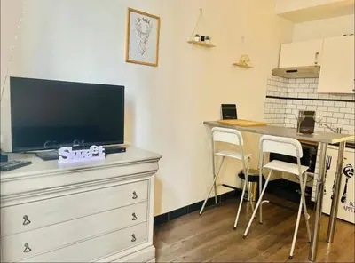 Télévision ou salle de divertissement dans l'établissement Coquebert studio confortable proche centre ville