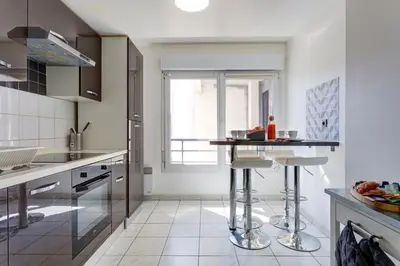 Cuisine ou kitchenette dans l'établissement Le cocon Champenois-Parking, centre & Tram