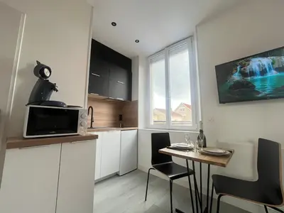Télévision ou salle de divertissement dans l'établissement Neufchâtel studio cosy calme proche centre ville