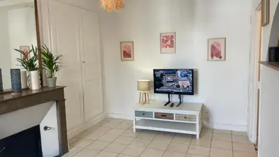 Télévision ou salle de divertissement dans l'établissement MEAUX Centre 1 au calme Vue sur cour intérieur
