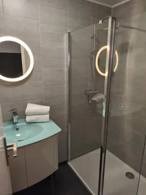 Salle de bains dans l'établissement Gîte du Bois