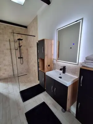 Salle de bains dans l'établissement Gîte du Bois la Dame