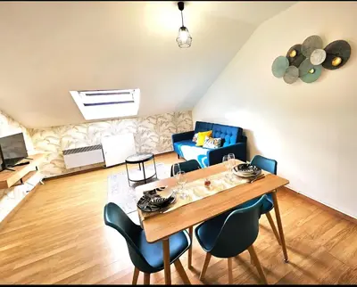 Télévision ou salle de divertissement dans l'établissement Appartement cosy avec bureau 35m2 au 2e étage