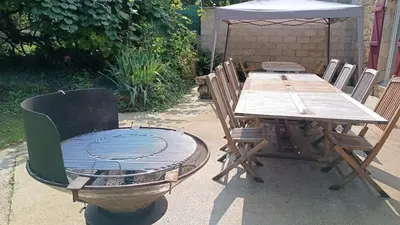 Terrasse ou espace extérieur de l'établissement Maison de famille entière, 4 chambres, 10 couchages, piscine selon période