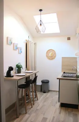 Cuisine ou kitchenette dans l'établissement Studio with bedroom near train station