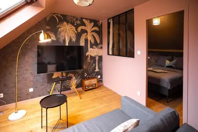 Télévision ou salle de divertissement dans l'établissement Escale Tropical Chic - Hypercentre St-Quentin