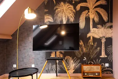 Télévision ou salle de divertissement dans l'établissement Escale Tropical Chic - Hypercentre St-Quentin