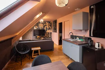 Cuisine ou kitchenette dans l'établissement Escale Tropical Chic - Hypercentre St-Quentin