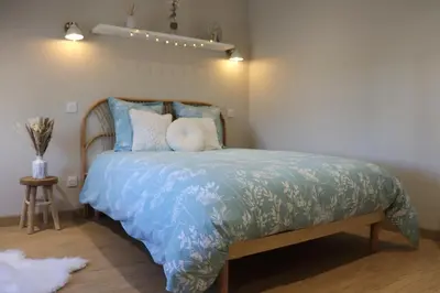 Un ou plusieurs lits dans un hébergement de l'établissement Le Champêtre Appartement cosy et nature
